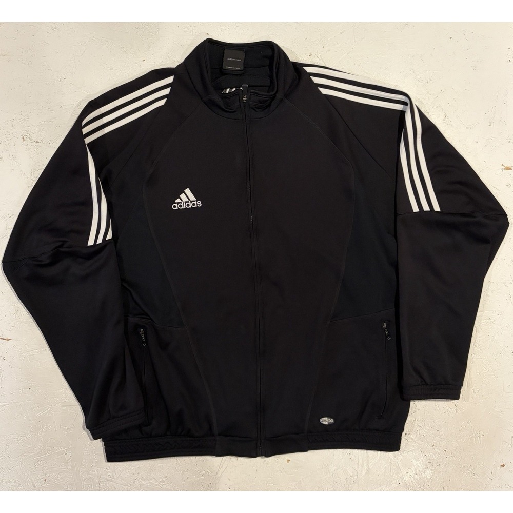 Vintage Adidas Soccer Track Jacket Full Zip Mens XL Black Athletic Stripe